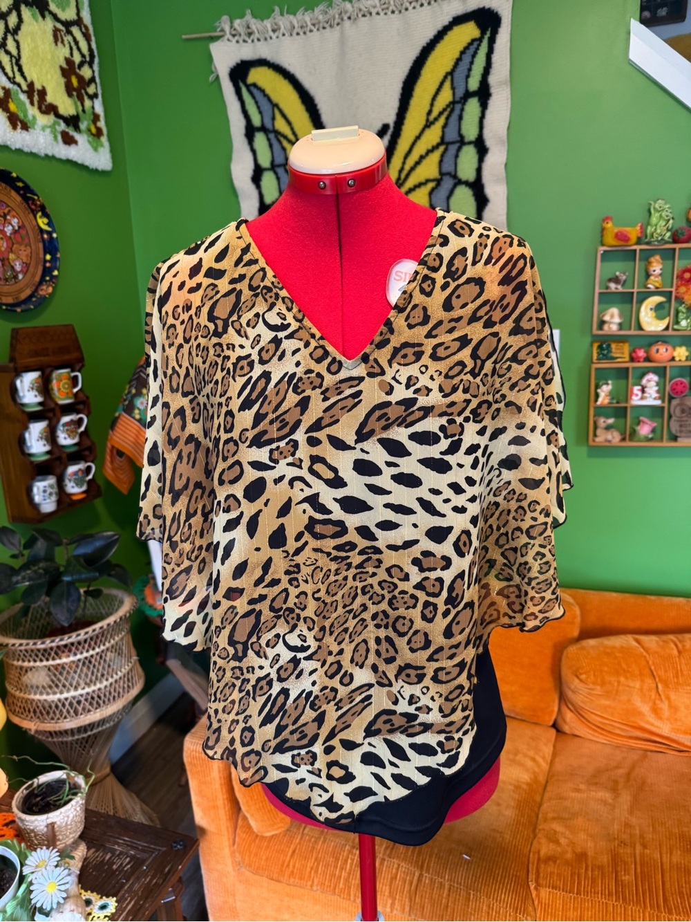 Leopard Print V-Neck Women’s Top in Tan and Black
